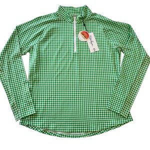 NWT Walter Hagen Golf 1/4 Quarter Zip Green Fusion Gingham Top Shirt Women's L